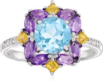 Ross-Simons Blue Topaz,. Amethyst,. Citrine Ring With White Topaz Accents in Sterling Silver