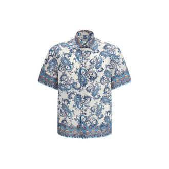 Etro Blue Cotton Pattern Mens Shirt