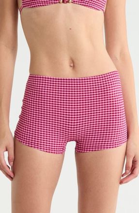 Kulani Kinis Full Coverage Gingham Swim Boyshorts in Cherry Kiss at Nordstrom, Size X-Small