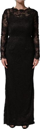 Dolce & Gabbana Floral Lace Sheath Maxi Jurk - Dames - Avondkleed - Zwart - S - Katoen - Kleedjes