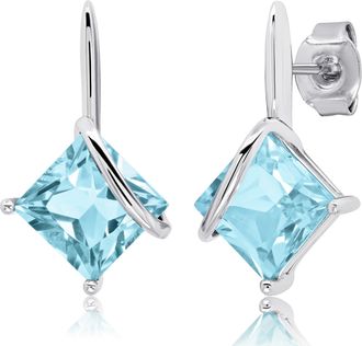 MAX + STONE 925 Sterling Silver 7mm Princess Cut Gemstone Square Drop Dangle Earrings