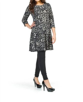 Papillon Leopard Print 3/4 Sleeve Fit And Flare Dress In Black
