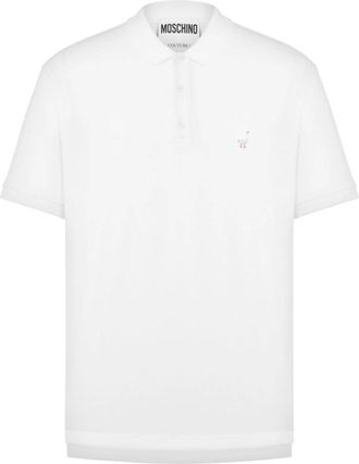 Moschino Geborduurd motief wit poloshirt - Heren - Polos - Wit - 3XL - Katoen - Tops