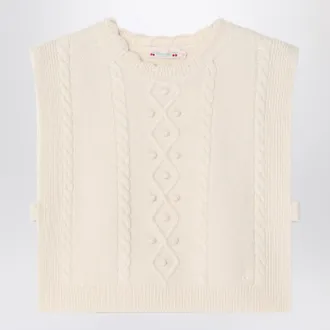 BONPOINT Gilet in lana beige con motivo a trecce