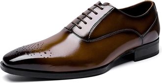 Generic Dress Oxford for Men Lace Up Square Toe Brogue Embossed Cowhide Anti-Slip Non Slip Low Top Block Heel Business(Brown,6.5 UK)