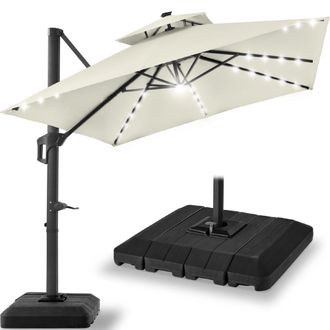 Best Choice Products 12x12ft 2-Tier Square Outdoor Solar LED Cantilever Umbrella w/ 360-Rotating Base - Sky Blue