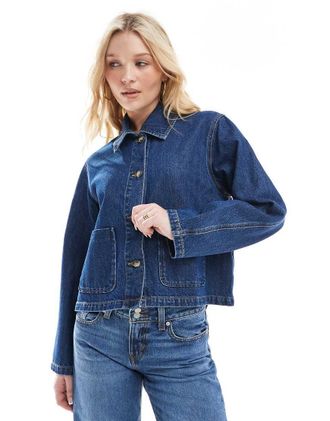 Only boxy denim jacket in mid blue
