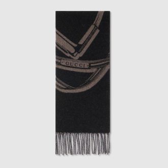 Gucci Horsebit Wool Cashmere Scarf, Black