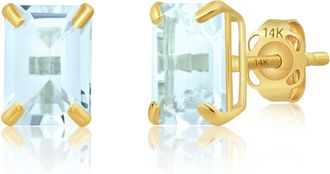 MAX + STONE 14k Yellow Gold Solitaire Emerald-Cut Gemstone Stud Earrings (7x5mm)