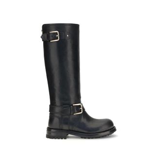 Dolce & Gabbana Black Calf Leather Bos Taurus Lace-Up Womens Boots