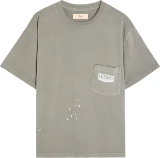 Cherry Los Angeles Chevron Boxy Paint-splatter Cotton T-shirt - Grey - XL