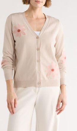 Daniel Rainn Floral Appliqu&eacute; V-Neck Cardigan in Ivory/Blush at Nordstrom Rack, Size X-Large