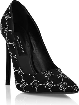 Philipp Plein Satin Decollete Hi-Heels Strass Monogram