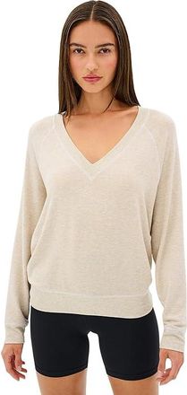 SPLITS59 Bennie Fleece V-neck Sweatshirt Womens Sweatshirt Heather Oat/White : LG, Modal/Spandex