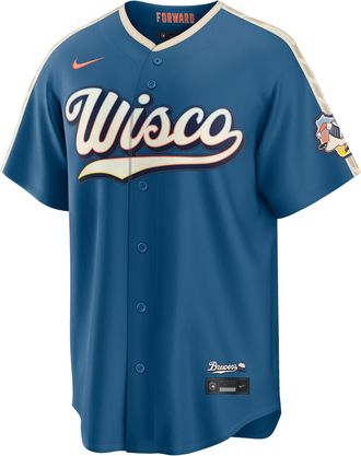 Nike Milwaukee Brewers City Connect Nike Mens MLB Stadium Jersey in Blue | RE260H3FMZB-43L