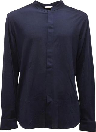 Paolo Pecora Koreaanse Jersey Shirt Model P23Ec 1M - Heren - Casual Overhemden - Blauw - M - Overhemden
