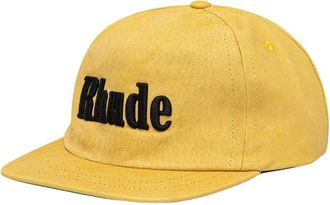 Rhude Leren pet met geborduurd logo - Heren - Accessoires - Geel - Maat: ONE Size Katoen