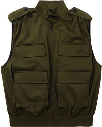 Msgm logo-embroidered cotton gilet - women - Cotton/Elastane - 40 - Green