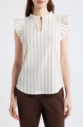 Anne Klein Flutter Sleeve Stripe Shirt in White Dove/Anneblack at Nordstrom, Size X-Large