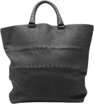 Bottega Veneta Pre-owned Woven Trim Tote Bag - Dames - Vintage Shopper - Grijs - ONE Size - Leer - Vintage