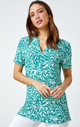 Roman Abstract Floral Print V-Neck Top