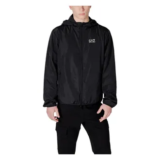 Emporio Armani Training Jackets, male, Black, Size: L Hooded Jacket