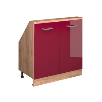 Vicco Armario De Cocina Para Techo Inclinado R-line, Rojo Brillo Intenso/roble Dorado, 80 Cm Con 2 Puertas, Vicco