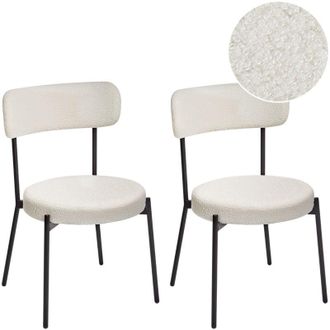 Beliani Set di 2 sedie da sala da pranzo senza braccioli in acciaio Boucle con gambe nere Bianco Allison