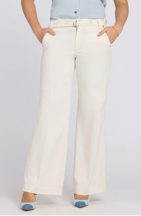 NYDJ Mia Belted High Waist Palazzo Flare Jeans in Vintage White at Nordstrom, Size 16
