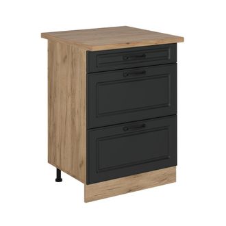 Vicco Mueble Bajo De Cocina R-line, Antracita Casa De Campo, 60 Cm Con Cajones, Et Roble, Vicco