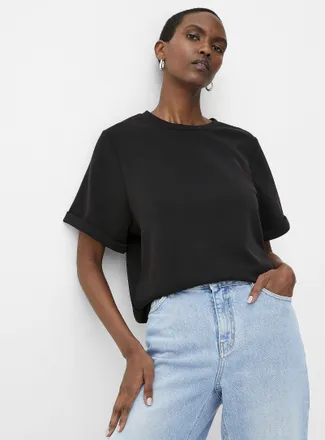 Contemporaine Womens Rolled sleeves peach-skin T-shirt