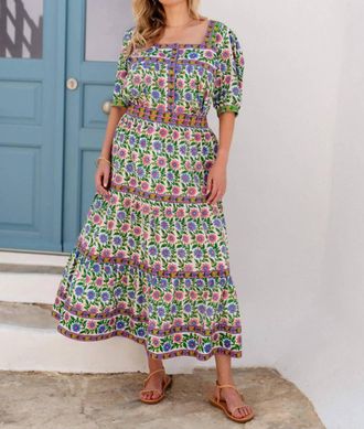 PINK CITY PRINTS Fleur Maxi Skirt In Folk Border