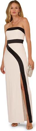 Adrianna Papell Womens Colorblock Crepe Gown - White - Size 16 UK