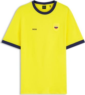 BOSS Stretch-cotton T-shirt with country flag and logo