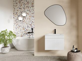 Vente-Unique Mobile sotto lavabo sospeso scanalato 60 cm Bianco - SATARA