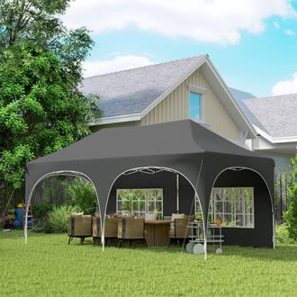 OUTSUNNY 3 x 6m Pop Up Gazebo with Sides, Peak Top Garden Party Tent Marquee in Dark Grey