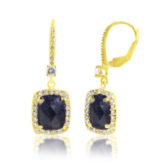 MAX + STONE 18K Gold Plated Genuine Gemstone Cushion Cut Dangle Drop Earrings With White Topaz Accents