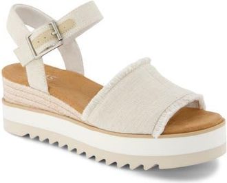Toms Diana Platform Wedge Sandal in White Denim Fray at Nordstrom, Size 5.5