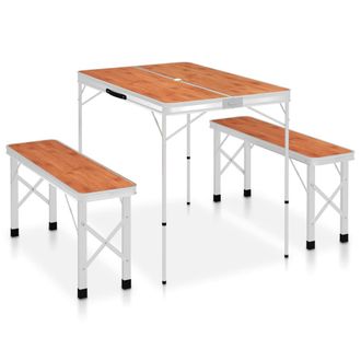 vidaXL Vidaxl - Mesa De Camping Plegable Con 2 Bancos Aluminio Marr&oacute;n