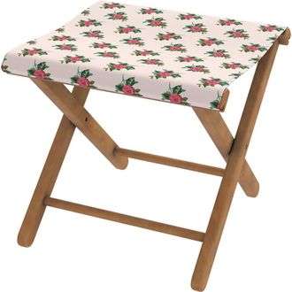 Vent de Boh&egrave;me Taburete plegable de eucalipto y tela outdoor floral blanca