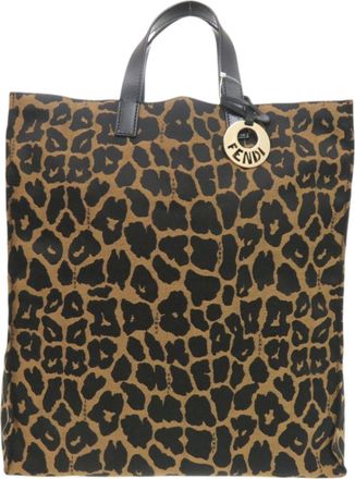 Fendi Black Brown Canvas Leather Tote Bag (Pre-Owned)