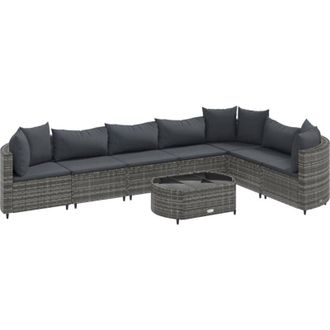 vidaXL Set De Sof&aacute;s De Jard&iacute;n Y Cojines 8 Piezas Rat&aacute;n Sint&eacute;tico Gris Vidaxl