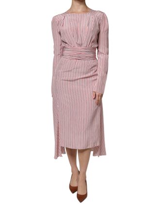 Ermanno Scervino Stripes Silk Long Sleeves Midi Womens Dress (Pre-Owned)