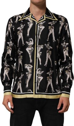 Dolce & Gabbana Black Silk Pin Up Printed Button Down Mens Shirt
