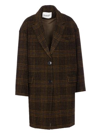 Isabel Marant checked V-neck wool single breasted coat - Brown