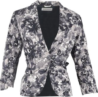 Max Mara Pre-owned Womens Max Floral-Print Belted Blazer in Grey Cotton - Size X-Large