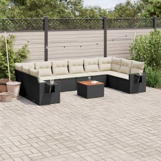 vidaXL Set De Sof&aacute;s De Jard&iacute;n 11 Pzas Y Cojines Rat&aacute;n Sint&eacute;tico Negro Vidaxl