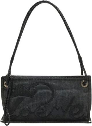 Loewe Pre-owned Shoulder Bags, female, Black, Size: ONE SIZE Pre-owned Denim Leather Tote Bag