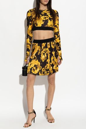 Versace Jeans Couture Pleated Skirt With barocco Pattern, Womens, Black