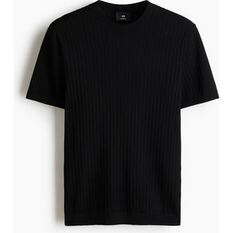 H&M Slim Fit Knitted T-shirt in Black at Nordstrom, Size Xx-Large